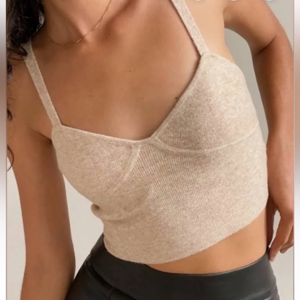Aritzia Wilfred Ribbed Tank XS Oatmeal Heather Fitted Neutral Top